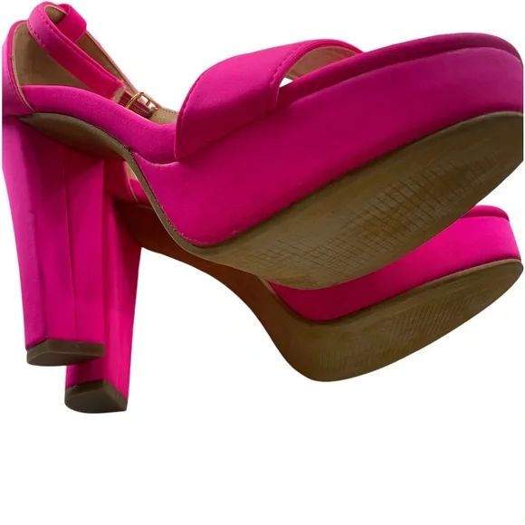 Hot pink chunky 4.5  heel,Ankle strap,Open toe, size 7, New - Picture 8 of 11